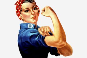 Women empowerment, woman flexing muscle
